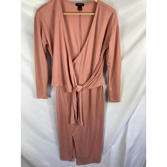 Halogen Cross Front Tie Front V Neck Long Sleeve Dress Pink XS - Picture 2 of 6